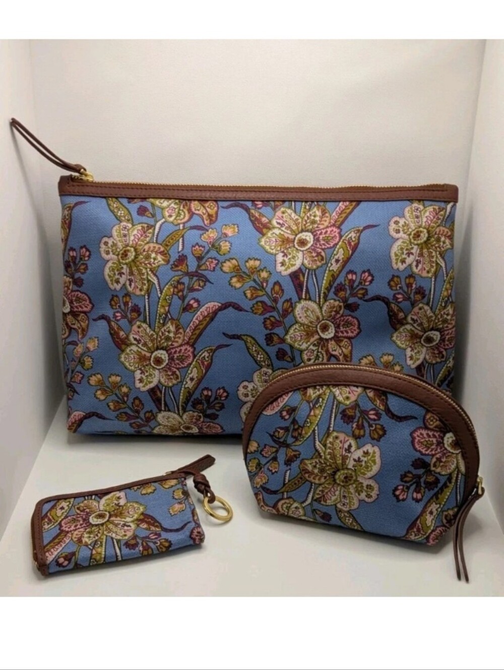 Vera Bradley 3-Piece Cosmetic Bag Pouch Set Begonia Fields Oxford Canvas NWOT